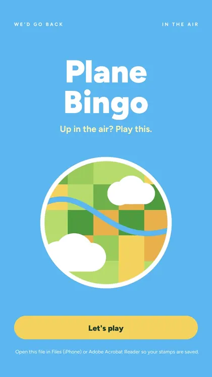 Plane Bingo: cover screen of the game