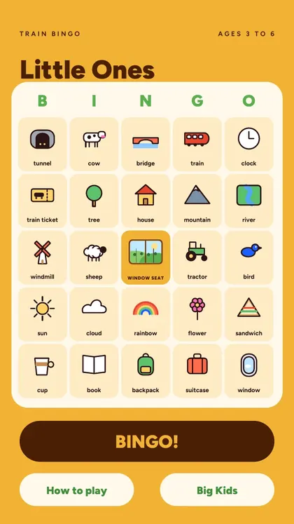 Train Bingo: real screen 2 from the PDF
