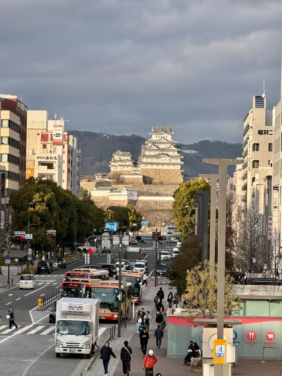 Himeji Castle at the end of the main street from Himeji Station